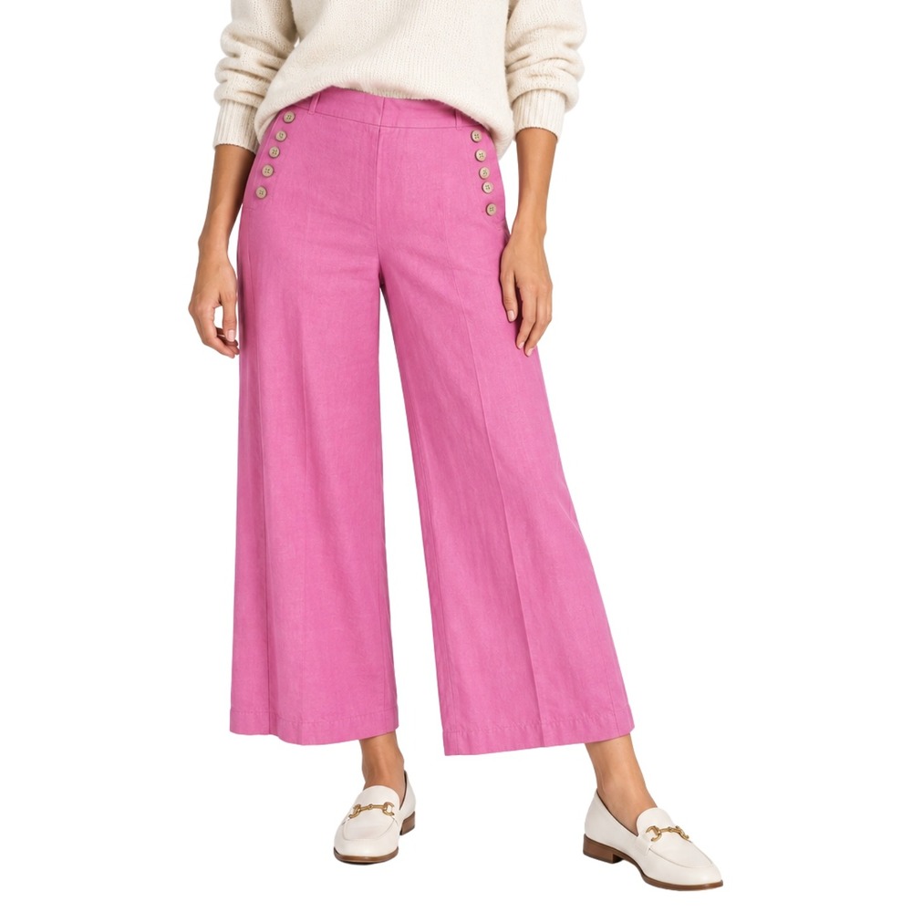 J. Jill Pants Womens XL Tall Pink Love Linen Wide Leg Sailor Button Ankle